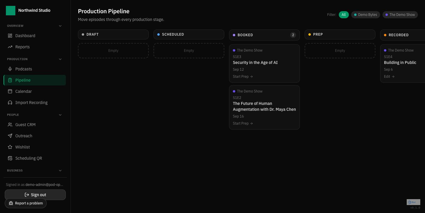 Production pipeline — move episodes through every stage
